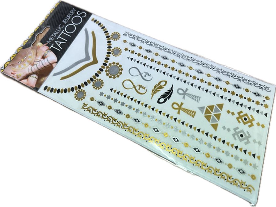 Assorted metallic tattoos.