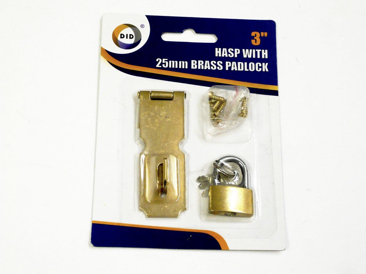 3" hasp with 25mm brass padlock*