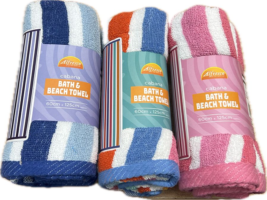 Cabana stripe jacquard bath/beach towel (60cm x 125cm)
- 3/cols Cabana stripe jacquard bath/beach towel (60cm x 125cm)
- 3/cols
