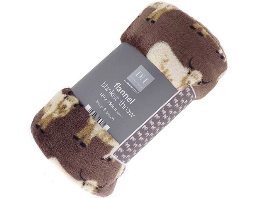 Flannel highland cow blanket throw (120x150cm) - BROWN* Flannel highland cow blanket throw (120x150cm) - BROWN*
