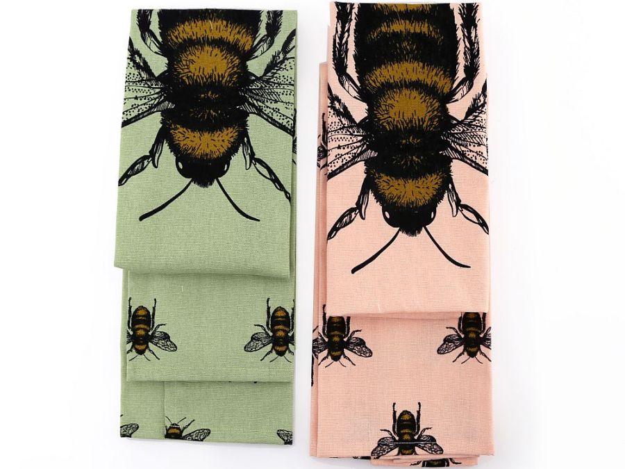 Pack 2, bee tea towels - 2/cols.