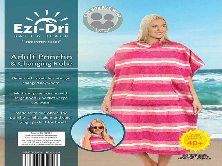 Ezi-Dri adult poncho and changing robe - pink stripe
(one size) Ezi-Dri adult poncho and changing robe - pink stripe
(one size)