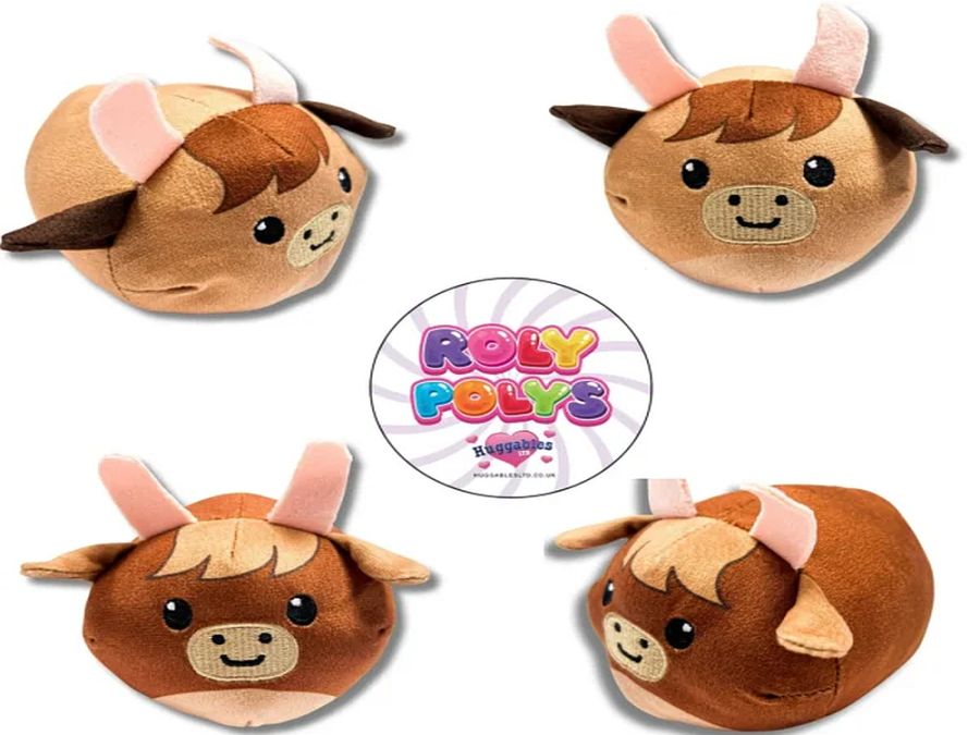 7" roly poly plush cow 2/cols.