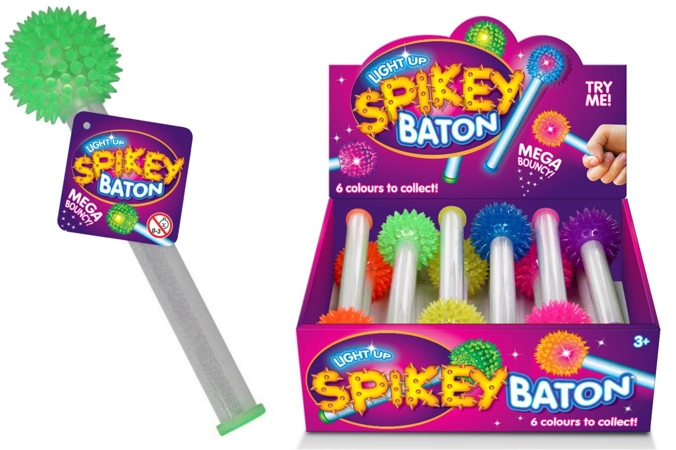 Spikey baton with light, 6/cols (ADD 12 FOR DISPLAY)