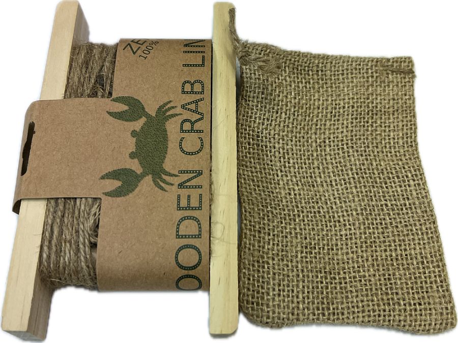 Wooden eco crab line with separate hessian bait bag.