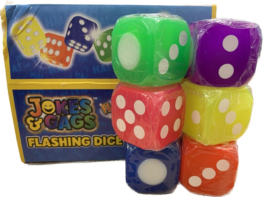 Flashing light up rubber dice - 6/cols.
(ADD 24 FOR DISPLAY)