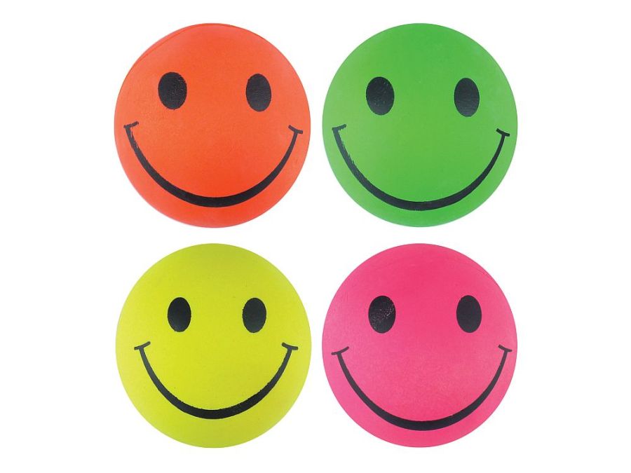 Box 24, high bounce SMILE FACE rubber balls (6cm) - 4/cols.