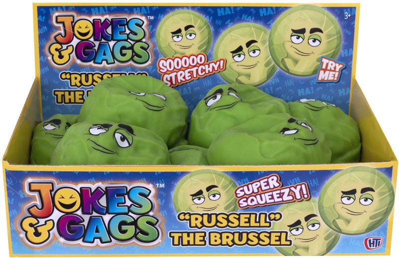 Squeeze and stretch Russell the Brussell
(ADD 12 FOR DISPLAY)