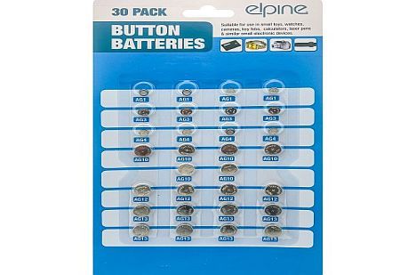 Pack 30, assorted button batteries*