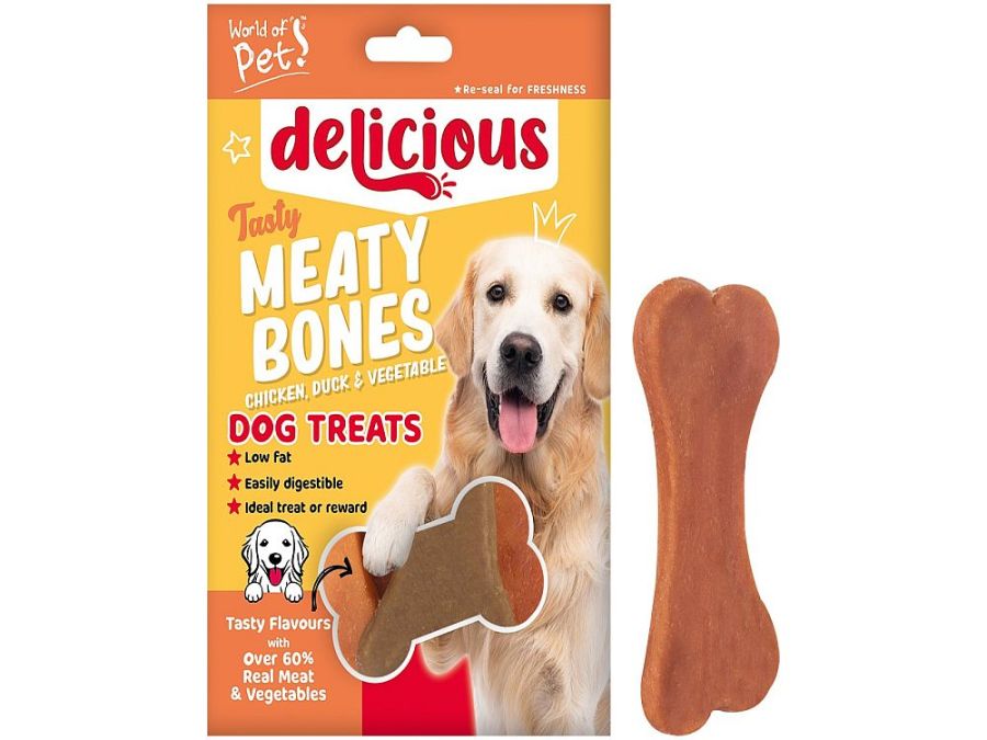 Pack 4, meaty bone shaped dog treats.