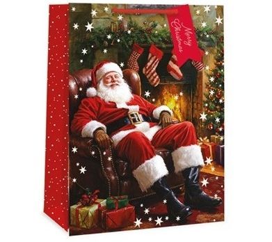 Pack 6, traditional Santa MEDIUM gift bags*  (23x18x10cm)