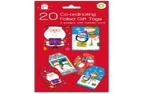 Pack 20, foiled gift tage with metallic cord. Pack 20, foiled gift tage with metallic cord.