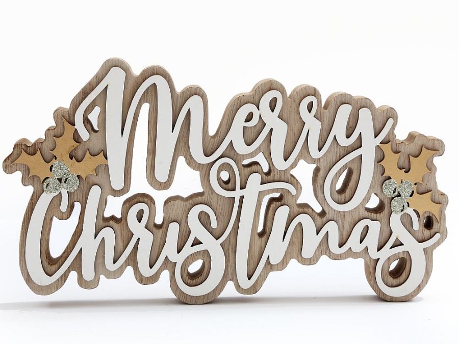 30cm Merry Christmas wooden dec.
