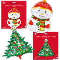 Foiled snowman/xmas tree balloon with ribbon