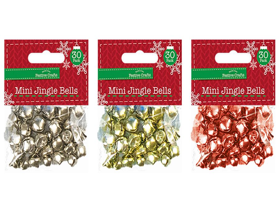 Pkt 30, mini jingle bells - 3/cols.