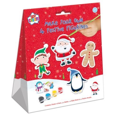 Pack 4, paint-your-own festive figurines.
