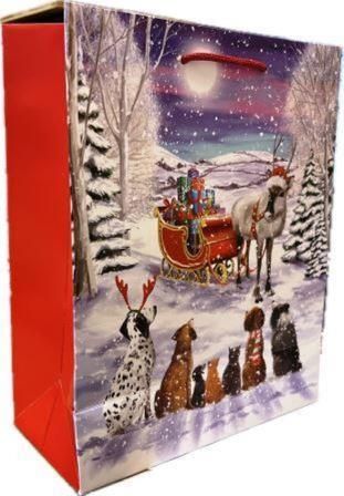 Pack 6, Christmas pet MEDIUM gift bags.  (26x21x10cm)