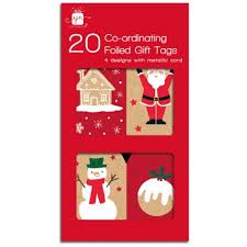 Pack 20, kraft gift tags with metallic cord.