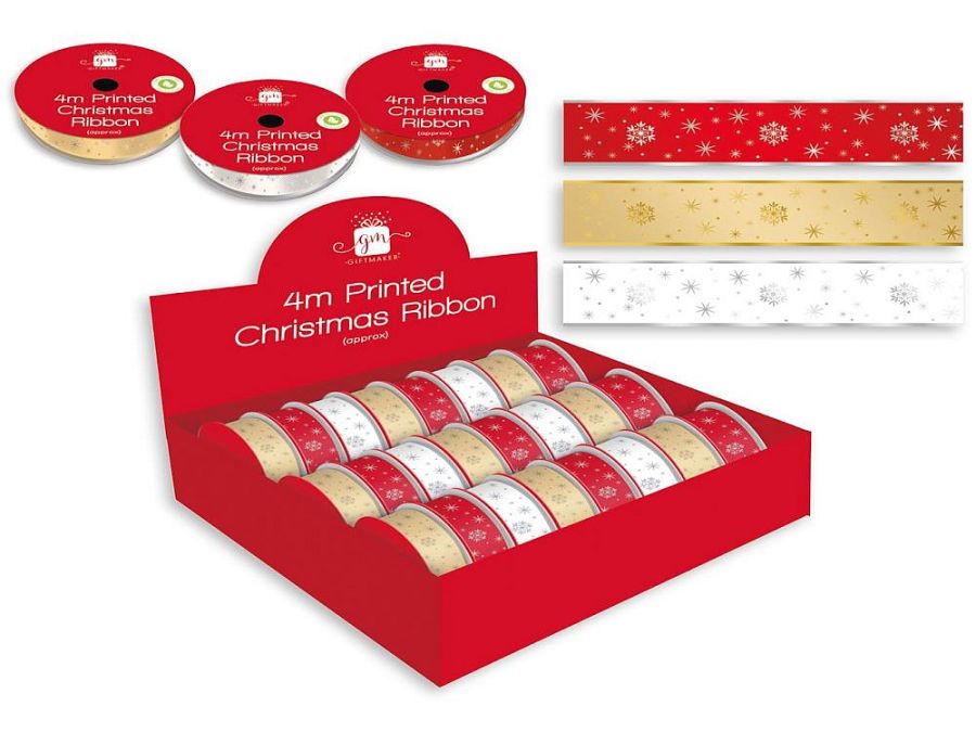4m printed Christmas ribbon - 3/cols.