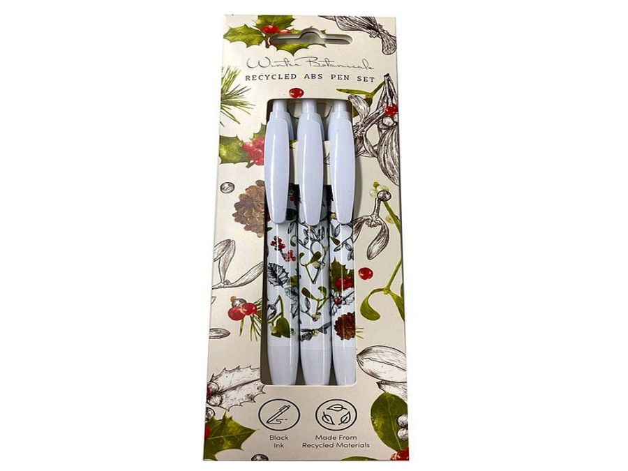 Set 3, Christmas winter botanicals recycled pen set.