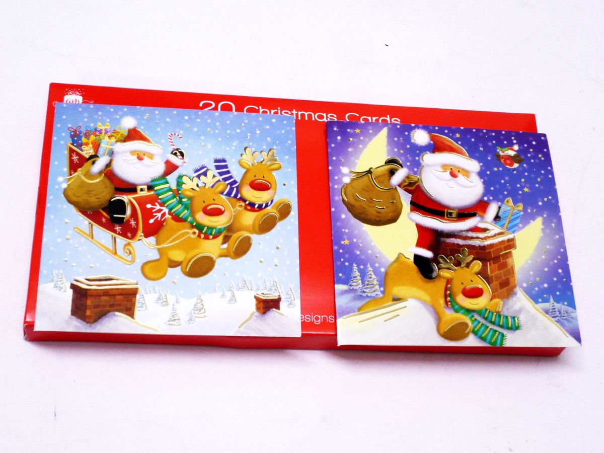 Box 20, 10cm square Santa Christmas cards.