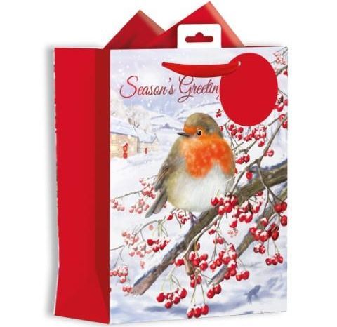 Christmas robin gift bag MEDIUM (26X21X10cm)