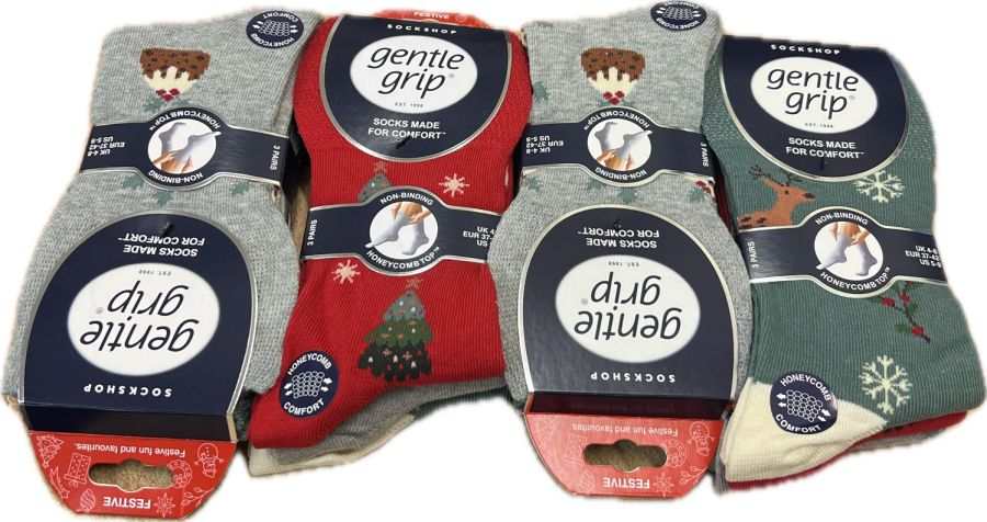 Ladies Gentle Grip Christmas socks.
(3pkt x4) Ladies Gentle Grip Christmas socks.
(3pkt x4)