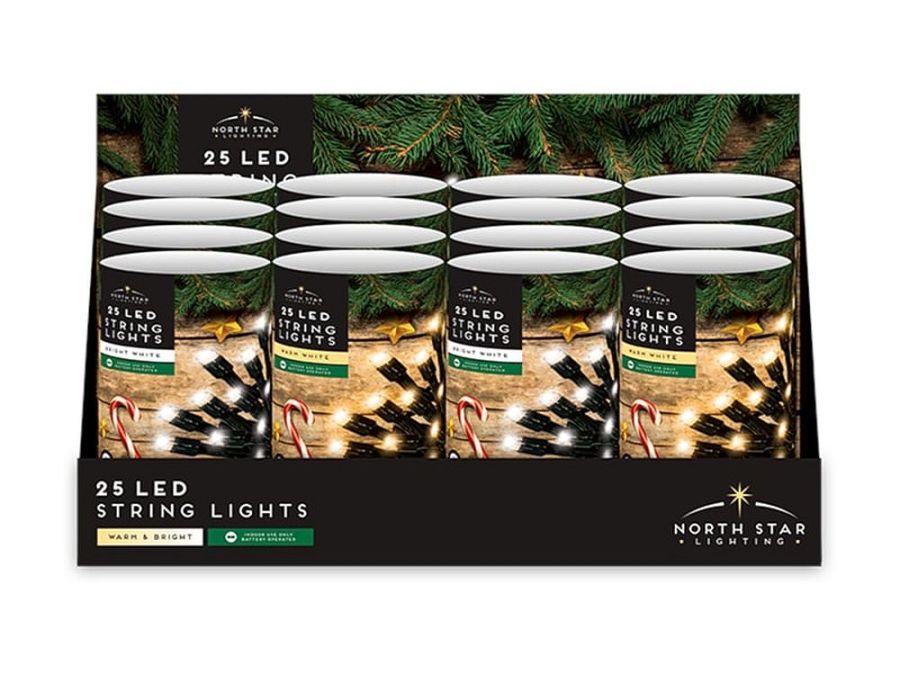 25 led b/op indoor string lights - BRIGHT OR WARM WHITE 25 led b/op indoor string lights - BRIGHT OR WARM WHITE