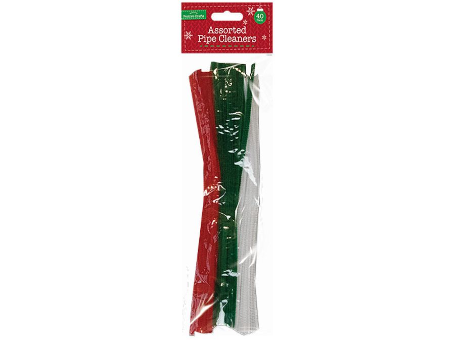 Pack 40, asstd (red/green/white) pipe cleaners.