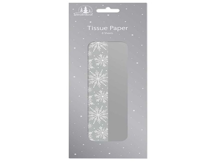 Pack 8, snowflake/silver tissue paper*