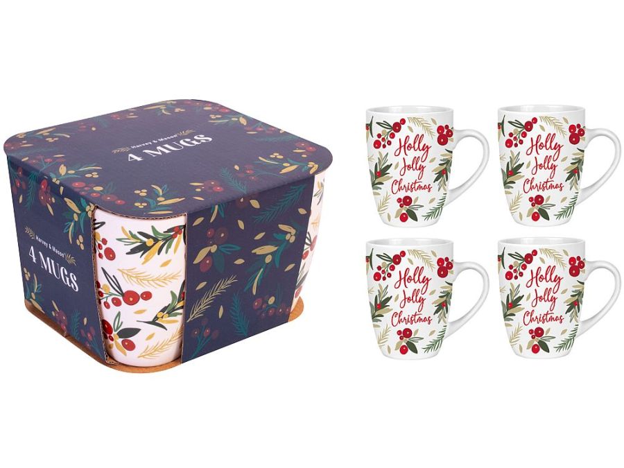 Set 4, Holly Jolly Christmas mugs*