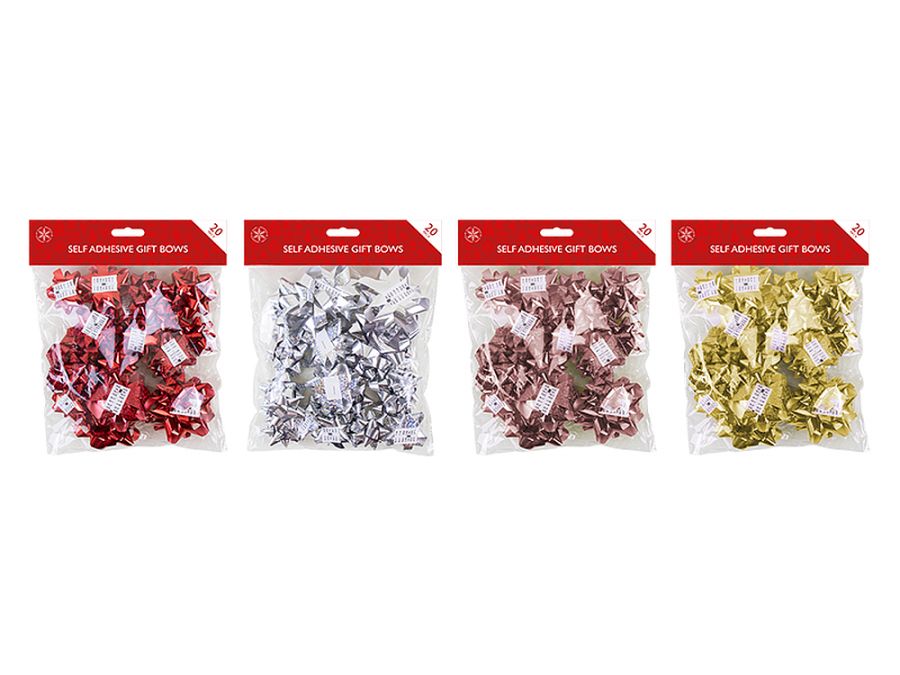 Pkt 20, asstd sizes s/a ROSE GOLD gift bows