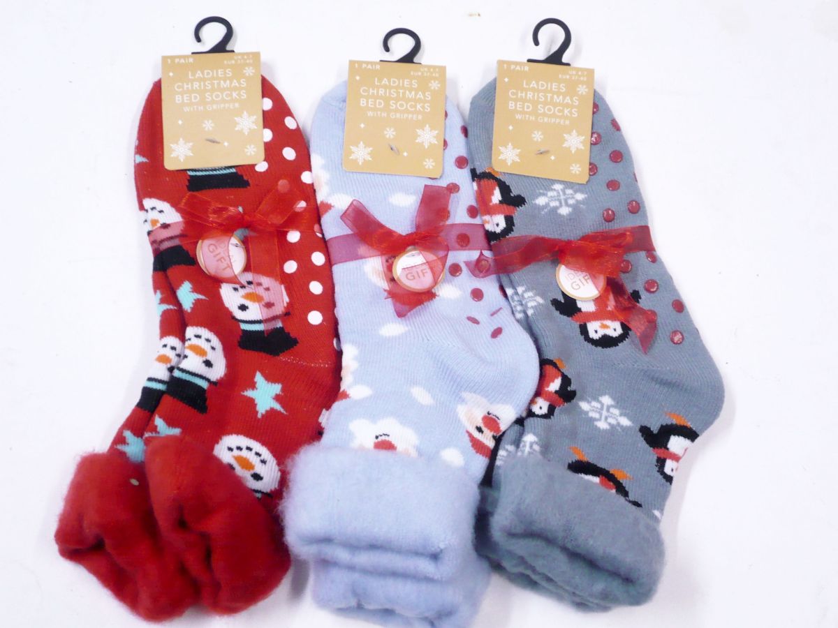Christmas bed socks with gripper - 3asstd.