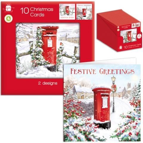 Pack 10, postbox Christmas cards.