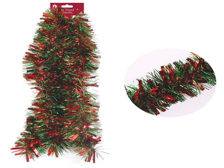 2m chunky Christmas tinsel - GREEN/RED