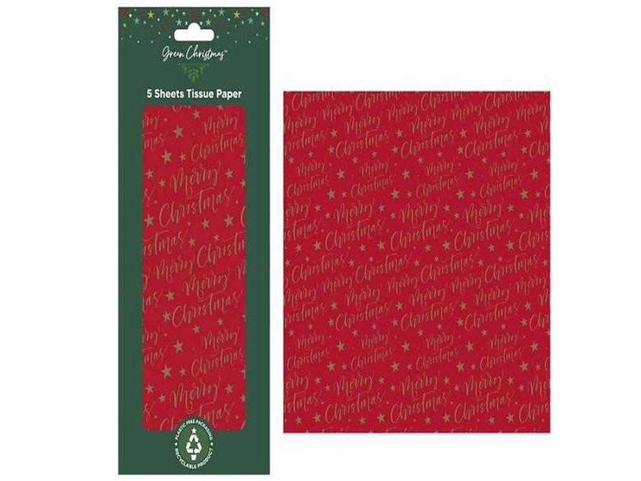 Pack 5 sheets, red Merry Christmas tissue paper (50x70cm) Pack 5 sheets, red Merry Christmas tissue paper (50x70cm)